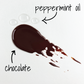 Melted chocolate and peppermint oil drops of Color Me Flavors chocolate mint fudge